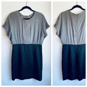 Ali Ro Black & Gray Silk Paneled Colorblock Dolman Sleeve Knee Length Dress 10